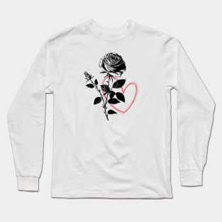 Black Rose & Red Heart Long Sleeve T-Shirt